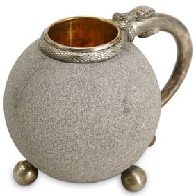 Faberge Attrib. Silver Gilt Serpentine Sandstone