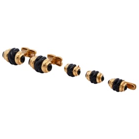 Vintage 18k Gold and Onyx Cufflink Stud Set