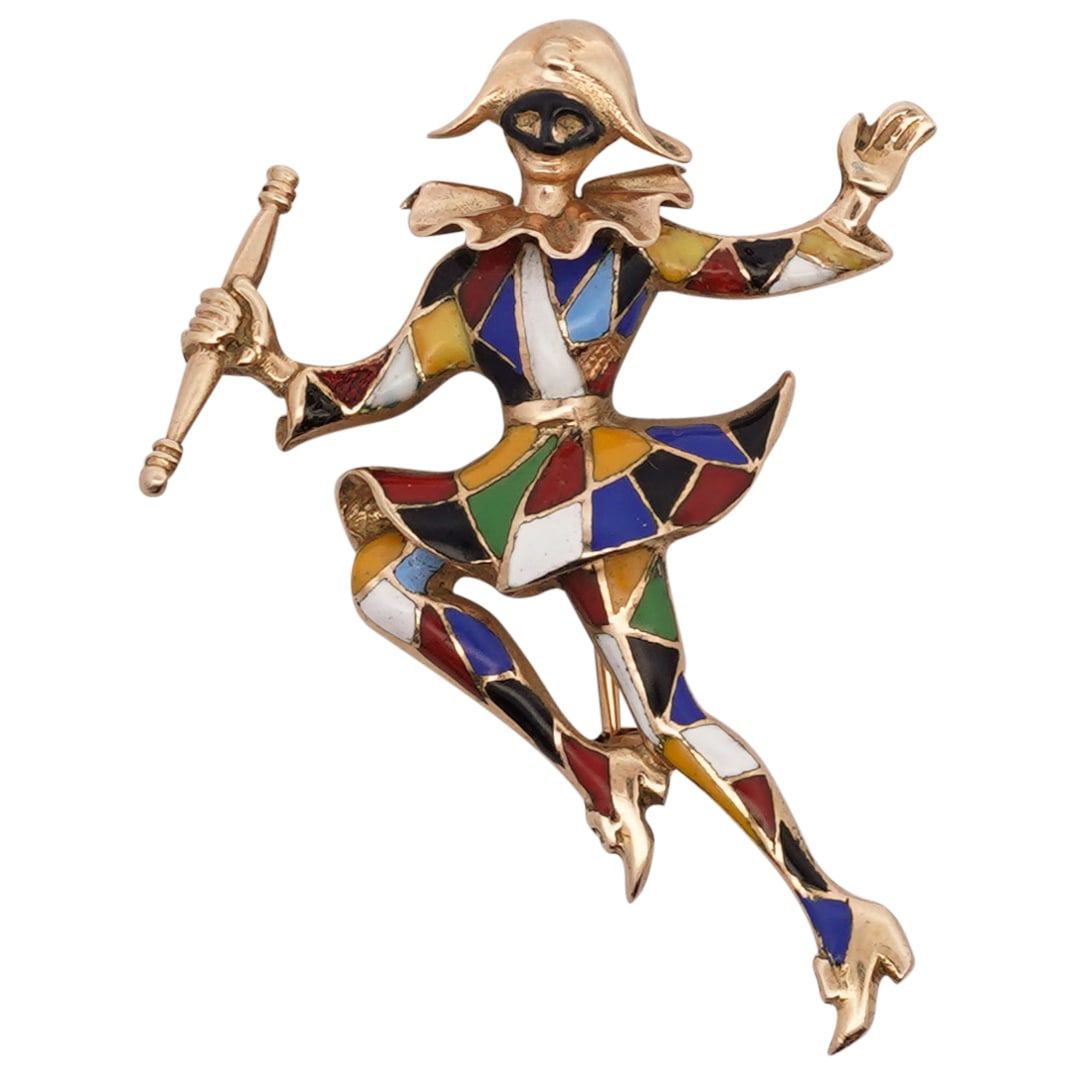 18k Gold and Enamel Harlequin Brooch (1 of 3)