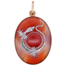Russian Gold Mounted Agate Luggage Pendant