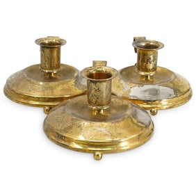(3 Pc) Russian Vermeil Silver Candle Holders, Faberge Ovchinnikov