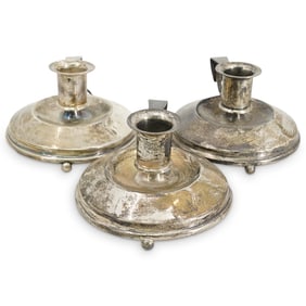 (3 Pc) Russian Silver Candle Holders, Faberge Ovchinnikov