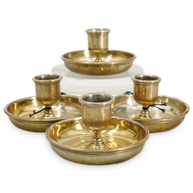 (4 Pc) Russian Faberge Vermeil Silver Candle Holders