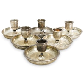 (6 Pc) Russian Faberge Silver Candle Holders