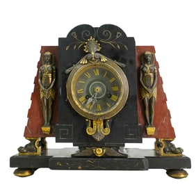 Egyptian Revival Bronze & Marble Mantel Clock