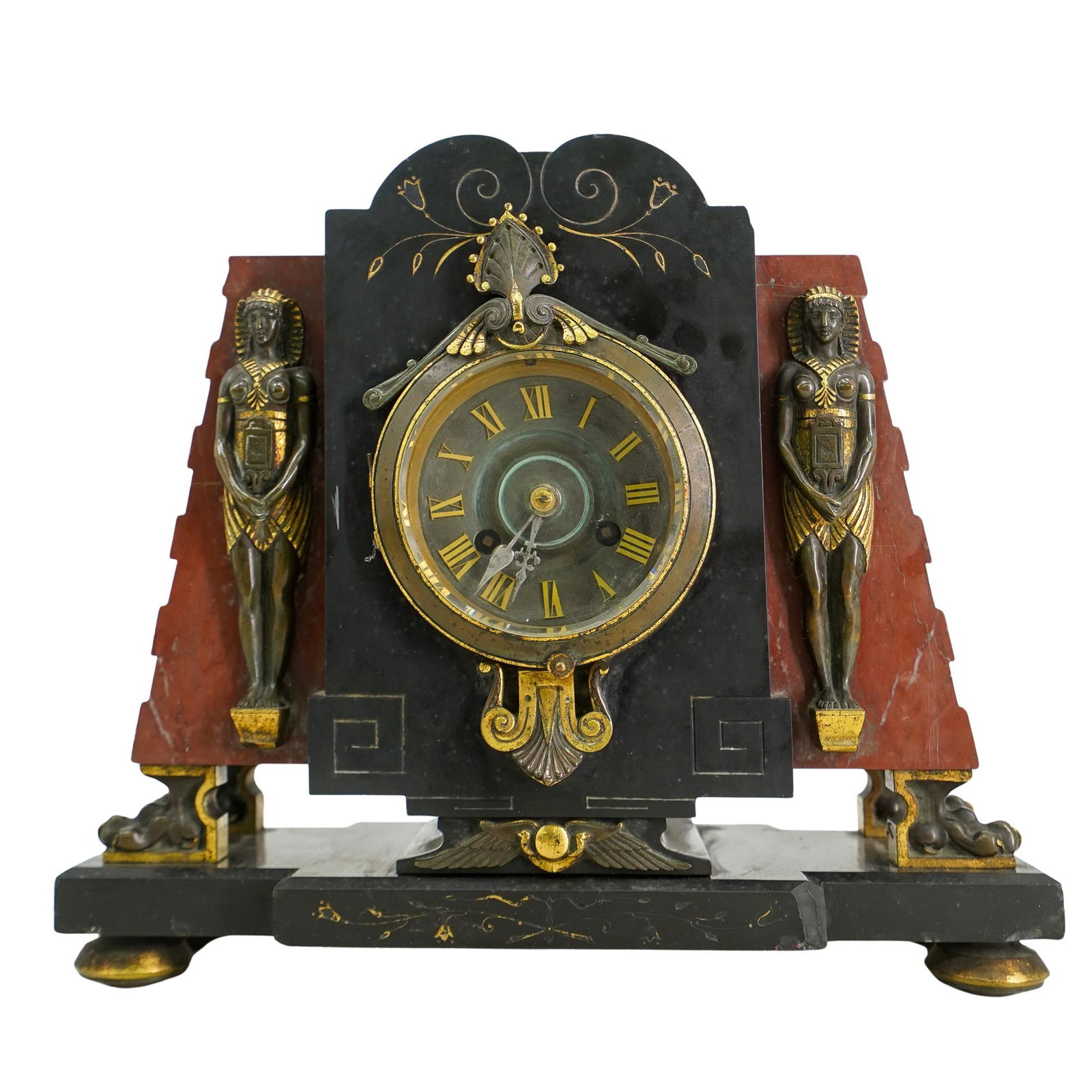 Egyptian Revival Bronze & Marble Mantel Clock (1 of 12)