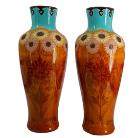 Pair Art Nouveau Ceramic Vases