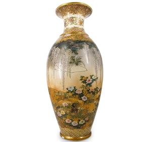 Large Antique Satsuma Waterfall Garden Scene Vase