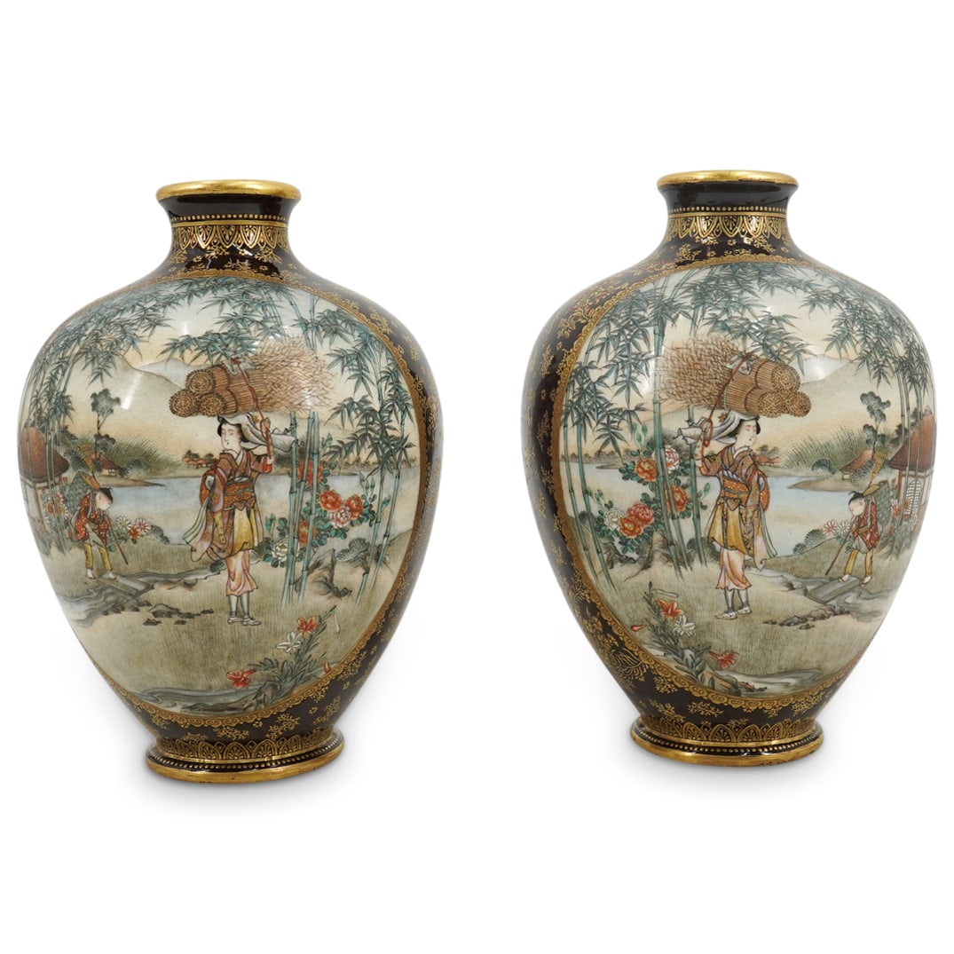 Pair Of Antique Satsuma Porcelain Shouldered Vases (1 of 7)