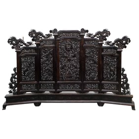 Large Antique Chinese Carved Wood Dragon Screen