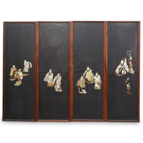 18th Century Chinese Inlaid Carved Wood Panels