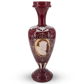 Signed Tiffany & Co. Portrait Cameo Art Glass Vase
