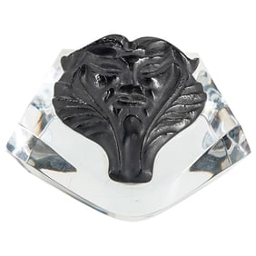 Lalique Crystal Black Satyr Mask Paperweight