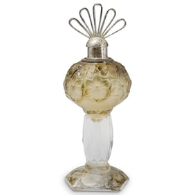 Manner Of Lalique French Glass & 800 Silver Perfume Bottle