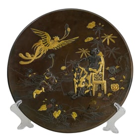 Antique Japanese Meiji Kumagai Bronze Buddhist Monk Plate