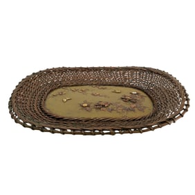 Yoshimichi (Japanese, B. XIX) Bronze Meiji Woven Basket Platter