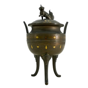 Antique Japanese Komainu Ding Form Bronze Censer