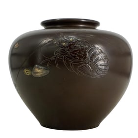 Antique Japanese Meiji Bronze Lobster Vase