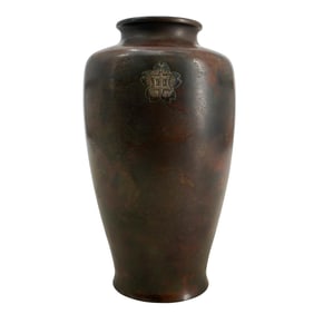 Antique Japanese Early Showa Commemorative Bronze And Silver Vase