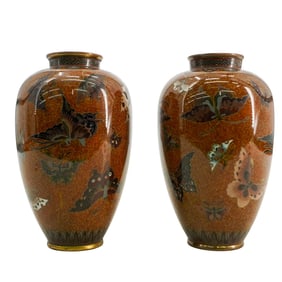 Pair Of Antique Japanese Chakinseki Cloisonne Vases