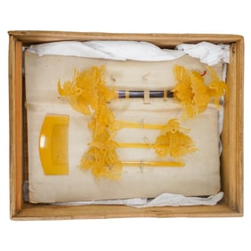 Antique Japanese Bakelite Hairpin And Comb Set In Original Box