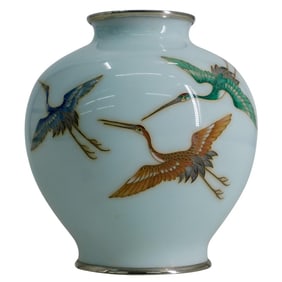 Japanese Cloisonne Crane Vase