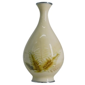 Signed Japanese Cloisonne Fern Vase