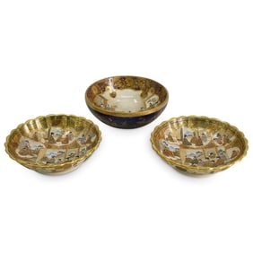 (3 Pc) Signed Japanese Satsuma Bowls