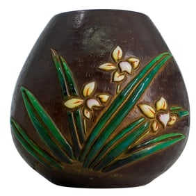 Signed Japanese Bronze Orchid Vase