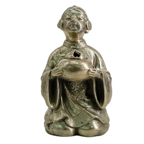 Japanese Silvered Bronze Kneeling Figure