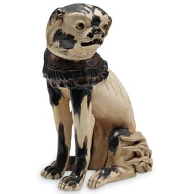 Antique Japanese Export Porcelain Lion Dog W/ Ribbon Collar