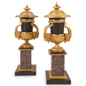Pair of Dore Bronze & Parcel Patinated Porphyry Urns