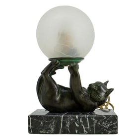 Art Deco European Bronze Kitten Boudoir Lamp