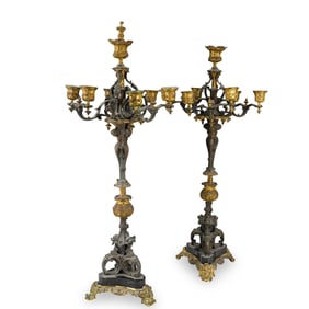 (2 Pc) Antique French Bronze Candelabras