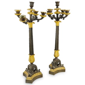 (2 Pc) 19th Century French Bronze & Metal Napoleonic Candelabras