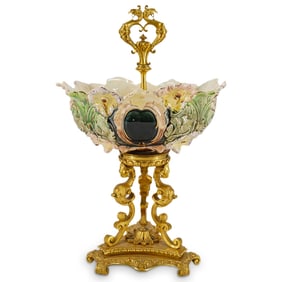 19th Century Dore Bronze & Ceramic Glazed Centerpiece Bowl