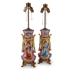 Pair Of Art Nouveau Sevres Porcelain Table Lamps
