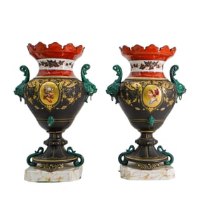 Pair 19th Century Neoclassical Porcelain Urns