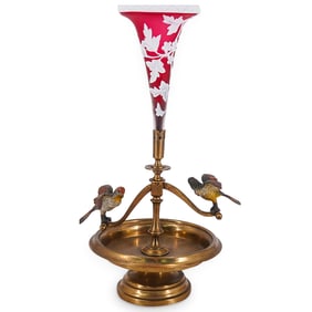 Antique Thomas Webb & Sons Glass & Bronze Epergne