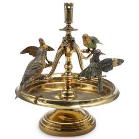 Antique Austrian Gilt Bronze Kinetic Cold Painted Bird Epergne Centerpiece