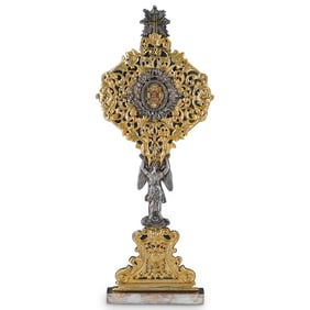 Antique Gilt and Silvered Religious Procession Reliquary