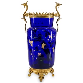 Antique French Japonisme Cobalt Glass And Gilt Bronze Table Lamp