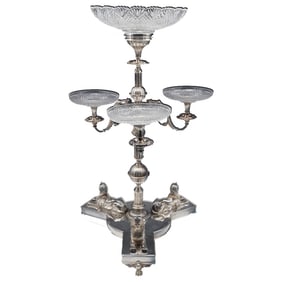 English Sheffield Egyptian Revival Silver Plate Epergne