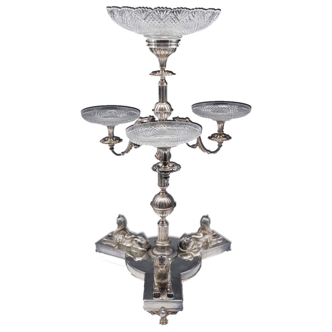 English Sheffield Egyptian Revival Silver Plate Epergne (1 of 12)