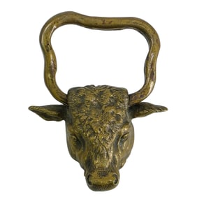 Antique European Bronze Bull Head Knocker Stamp Box