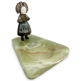 Antique Austrian Bronze Figural And Onyx Vanity Dish