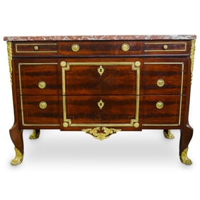 Antique Transitional Ormolu Bronze, Wood and Marble Top Cabinet