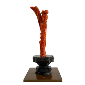 Chinese Carved Coral Immortal Goddess Figurine