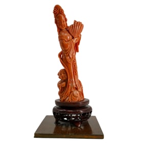 Chinese Carved Coral Quan Yin Figurine