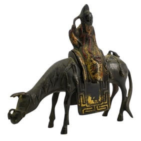 17th Century Chinese Scholar On Mule Bronze Censer